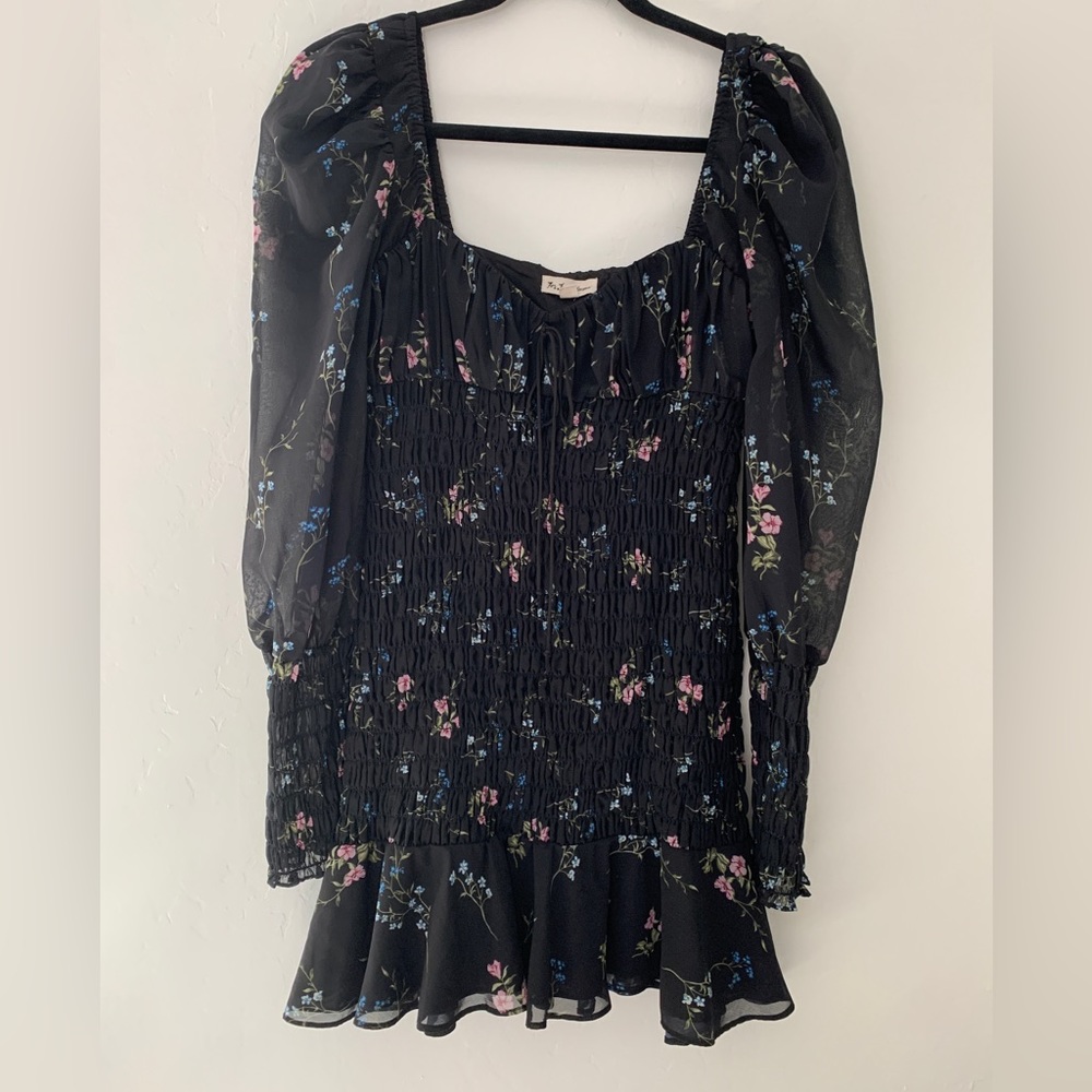 For Love & Lemons Dixon Mini Black Floral Dress